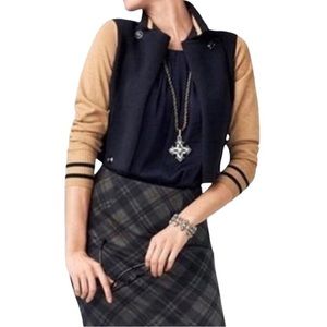 CAbi Turn Back Cardigan Colorblock Open Front Size Small #3703 Navy Tan Blue